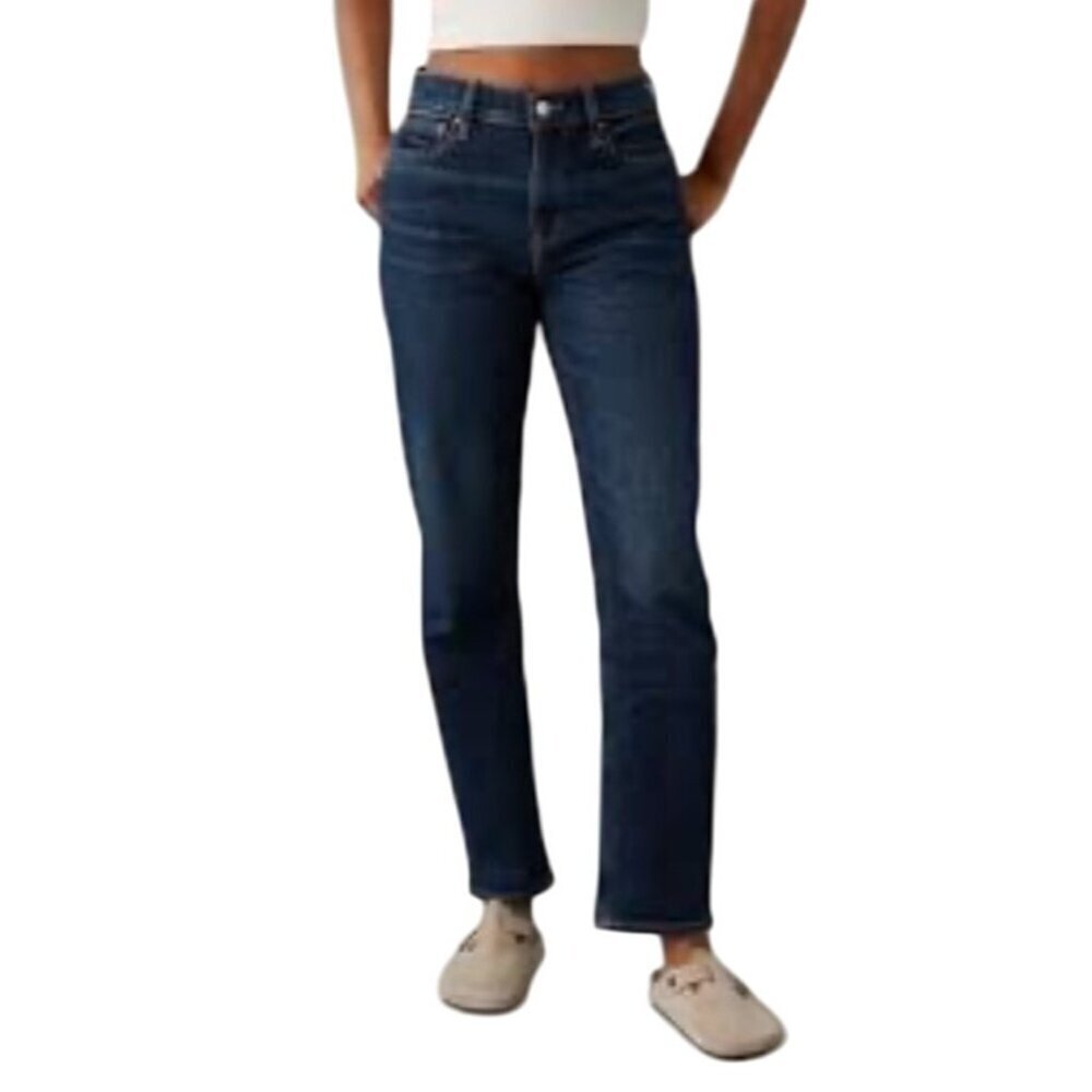 AE Super High rise Ankle Straight Jeans women’s 00 short dark wash